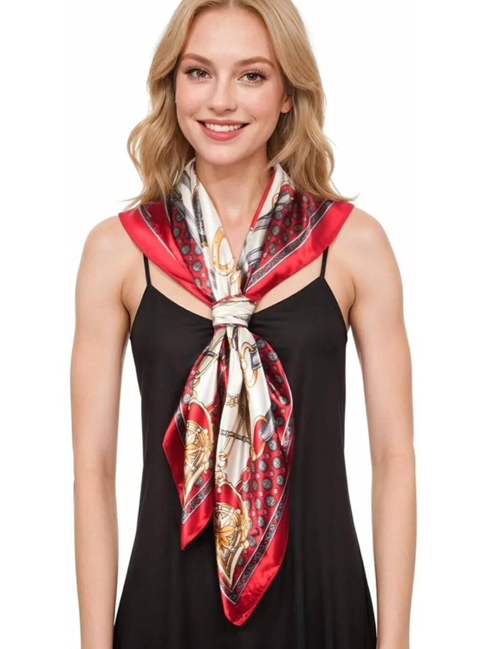 Womens Red Ivoy Printed Square Scarf Bandanas Hair Scarf 35 Inches
